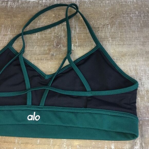 Alo Yoga green grey black sports workout yoga bra top spaghetti straps size XS - Picture 6 of 8
